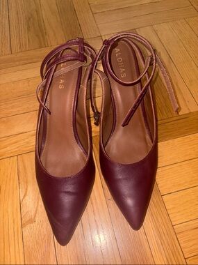 ALOHAS Burgundy Pointed-Toe Ankle-Strap Pumps